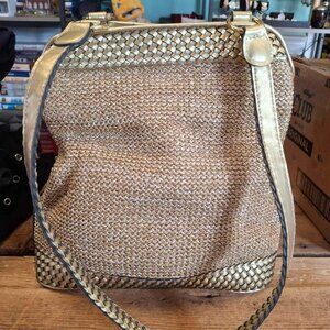 Source Unknown Gold and Tan Woven Bag